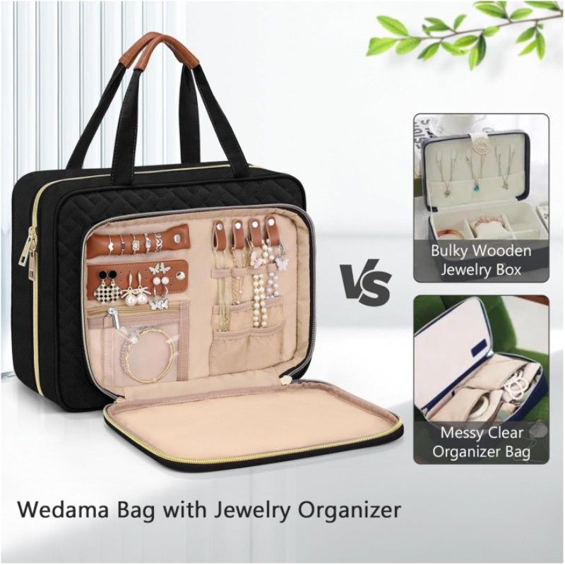 Borsa da viaggio in cotone – Organizer per cosmetici da appendere, impermeabile, con gancio, per bagno e viaggi (nero/rosa, design multitasche)_voghion.com