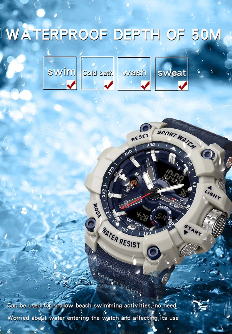 Men's Digital Analog Sports Watch With LED Backlight, Alarm, Stopwatch, 50m Water Resistance, Shockproof For Outdoor, Running, And Daily Use_voghion.com