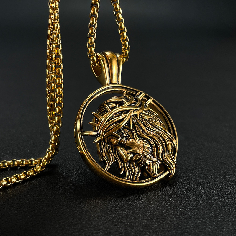 Collana in acciaio inossidabile da uomo con ciondolo di Gesù con mitologia greca antica in stile punk personalizzato_voghion.com