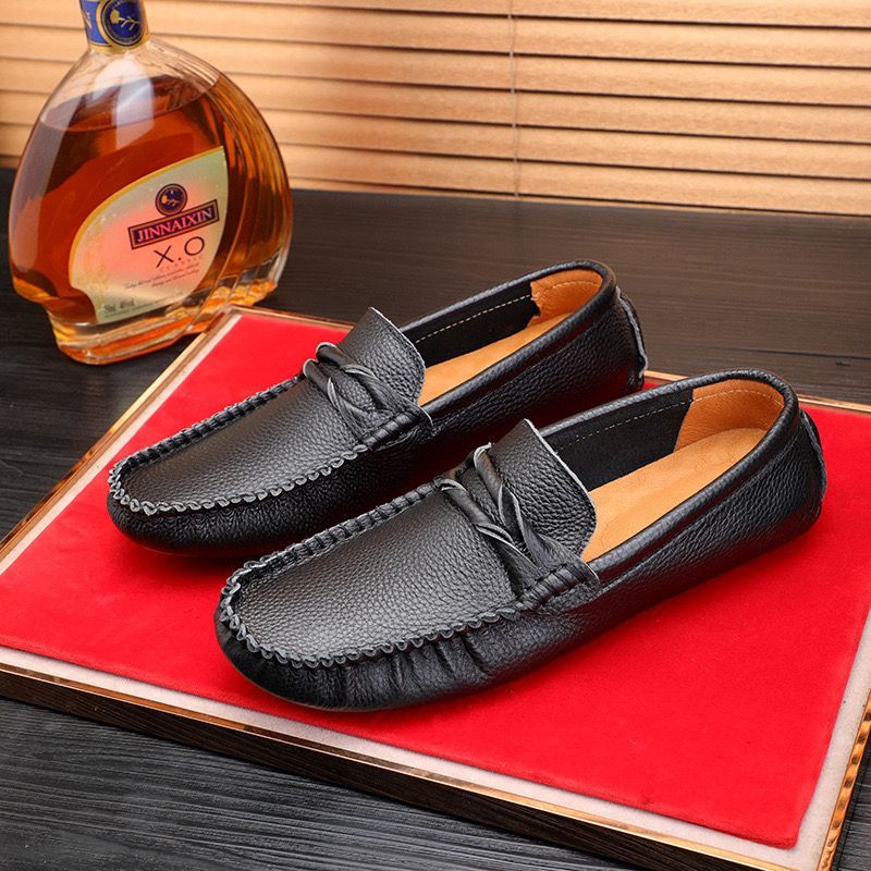 Four Seasons New Layer Lazy Small Feet Men's Casual Soft Top Leather Bean Driving Shoes_voghion.com