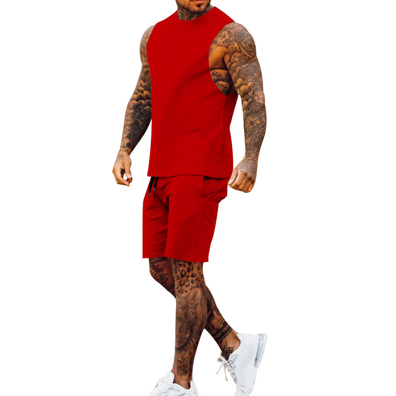 Cross-border European And American New Summer Sleeveless Sports Suit Men's Breathable Thin Round Neck Solid Color Vest_voghion.com