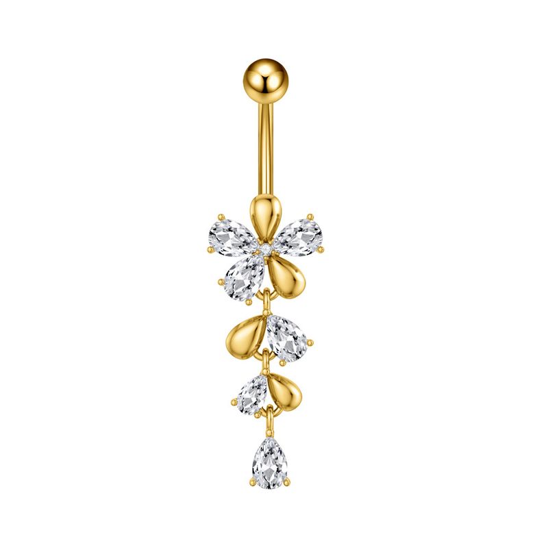 Piercing per ombelico da donna in acciaio inossidabile con zircone, catena a farfalla, occhio di cavallo, fiore a cinque foglie, fibbia per ombelico_voghion.com