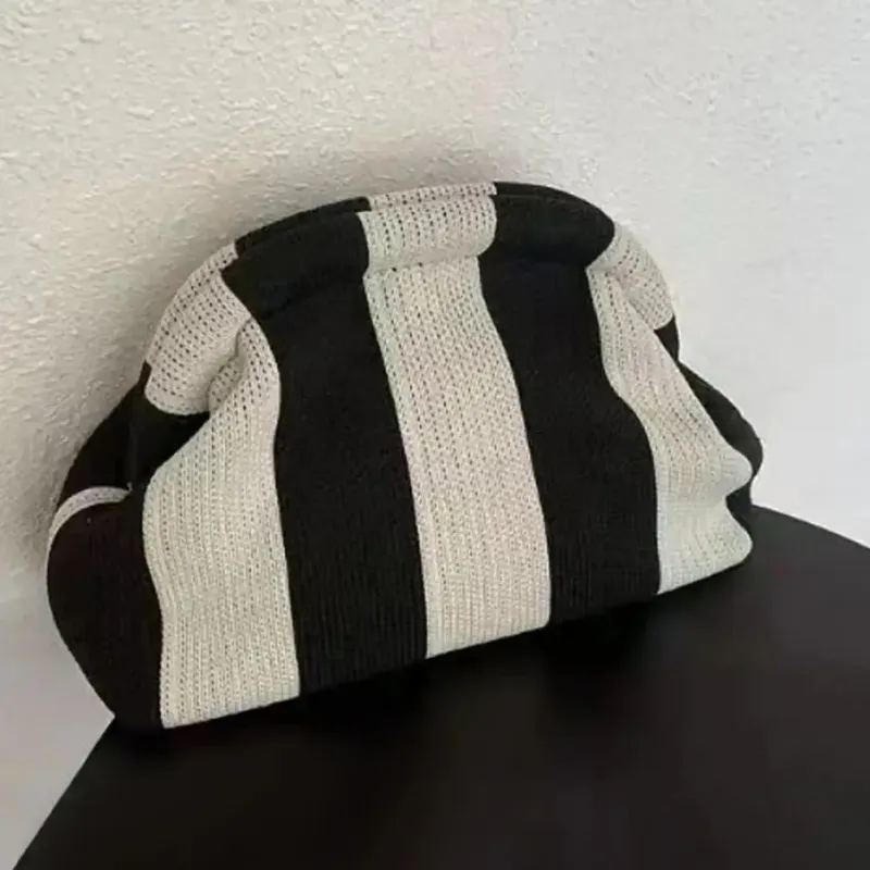 Borsa a mano da donna con stampa a righe, in maglia, con tracolla, per spiaggia, viaggio, data, estate, borsa a mano, a forma di nuvola, moneta 250314l_voghion.com