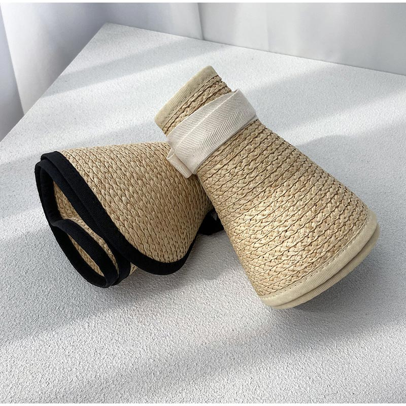 Women Summer Sun Protection Collapsible Hat Outdoor Sports Fishing Vacation Raffia Beach Korea Version Straw Empty Top_voghion.com