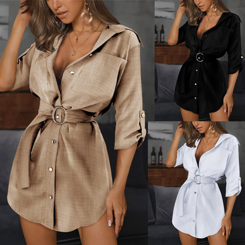 Abbigliamento da donna camicie popolari tinta unita maniche graziose camicie da donna con scollo a V per donna_voghion.com