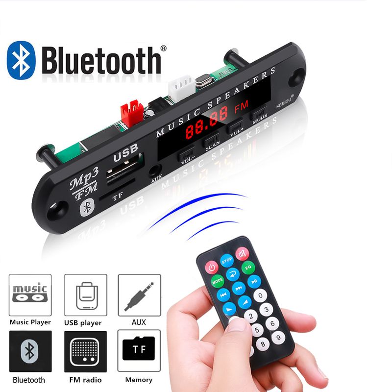 Kit Bluetooth 5.0 6V-24V Placa decodificadora MP3 sem fio WMA Módulo reprodutor de música automotivo Áudio sem perdas USB AUX TF Rádio_voghion.com