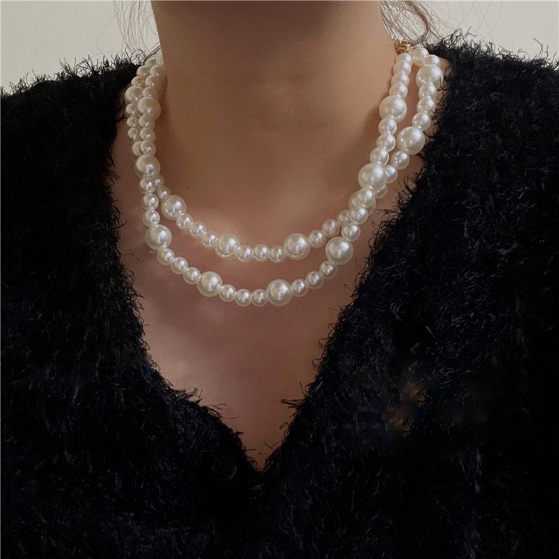 Koreanische neue Größe Glasperlen kurze Halskette mehrlagige Doppelschicht-Halskette Französisch Stil Clawbone Kette, klein und beliebt_voghion.com