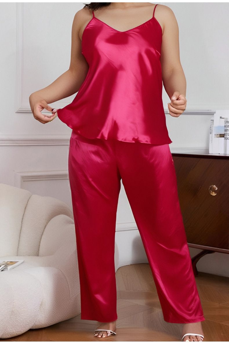 Naisten yöpuvut kevät ja syksy pyjamat yksiväriset painetut henkselit housut kaksiosainen puku_voghion.com