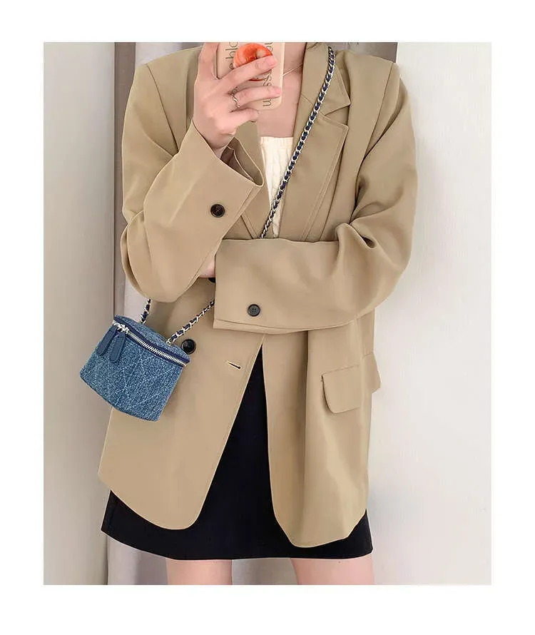 Borsa a tracolla mini in denim trapuntato con catena, stile fashion, per donna_voghion.com