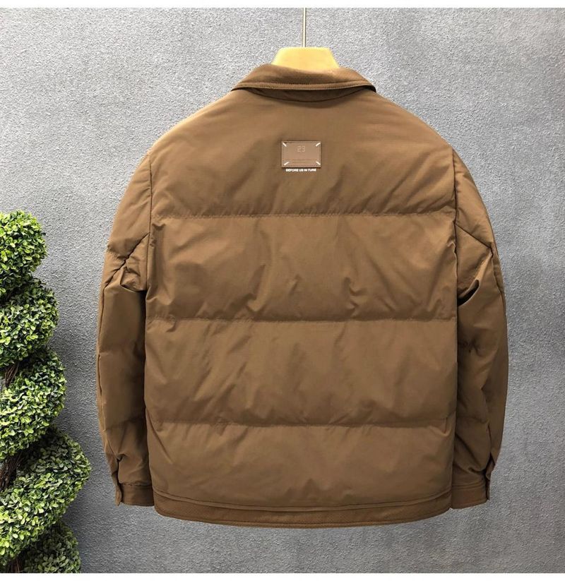 Men's Lightweight Winter Puffer Jacket With Notched Lapel, Stylish Short Coat, Thickened Insulation For Extreme Cold (-50°C), Black/White/Coffee_voghion.com