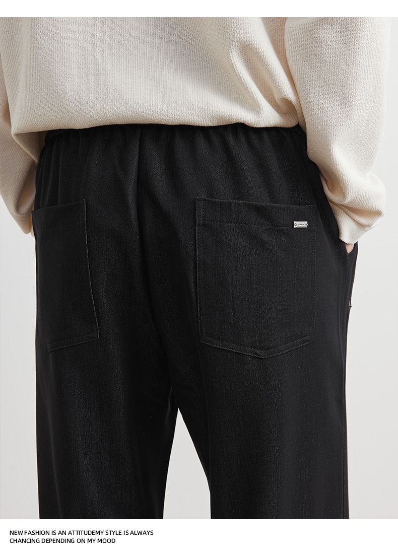 Herren-Jogginghose mit weitem Bein – Lockere, gerade Passform, Scimitar-Saum-Design, weicher und atmungsaktiver Stoff (M-XXXXL, Schwarz/Blau)_voghion.com