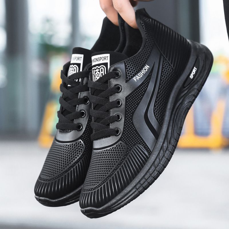 Euro Step Sneakers 2025 Frühling und Herbst Neue geruchsabweisende, weiche Sohle, rutschfestes Leder, lässig, schwarz, Schnürschuhe für Herren_voghion.com