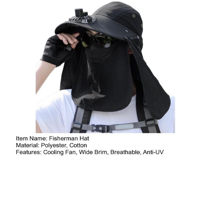 Cappello da pescatore alla moda da uomo, con cappuccio e ventola di raffreddamento, protezione completa, parasole, campeggio, anti-UV, traspirante, a tesa larga, per esterni_voghion.com