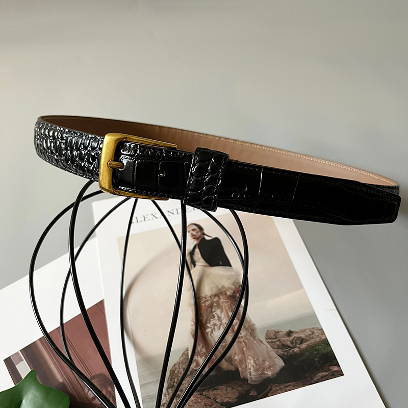 Women's French retro trendy versatile pattern belt to slim waist and match suit coat with two-layer cowhide belt_voghion.com