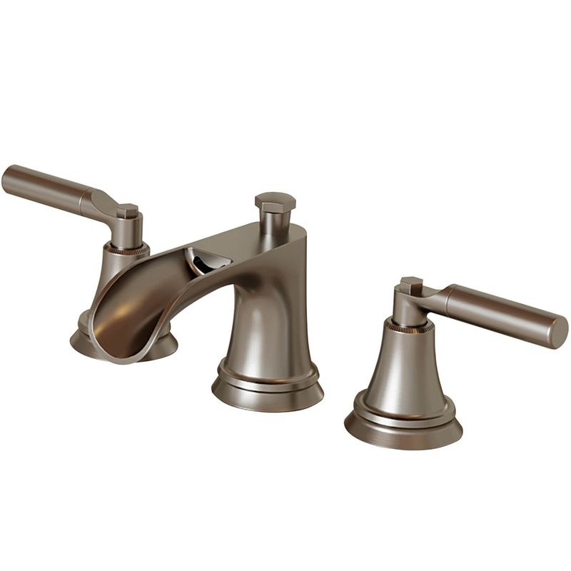 8 In. Widespread Double Handle 3 Hole Waterfall Bathroom Faucet Water-Saving With Metal Drain In Brushed Nickel_voghion.com