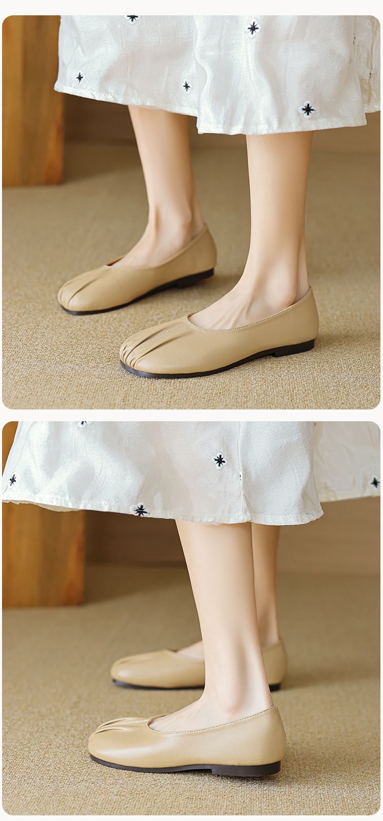 Round Head Single Shoes Women's Flat-bottomed Pleated One-pedal Retro Grandma Shoes Soft-soled Mary Jane Shoes_voghion.com