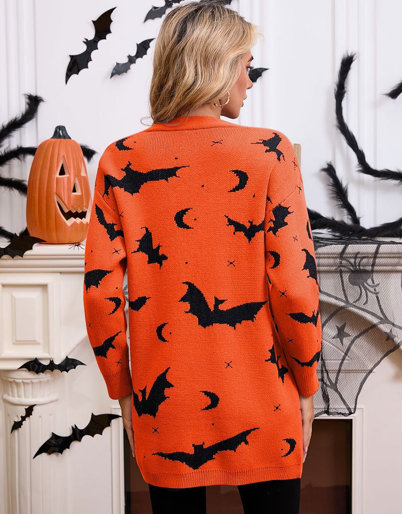 Casaco espanador jacquard Cyber Bat Cyber Bat Halloween 2025, cardigã grande de manga comprida com certificação OEKO-TEX® Classe II | Europeu_voghion.com