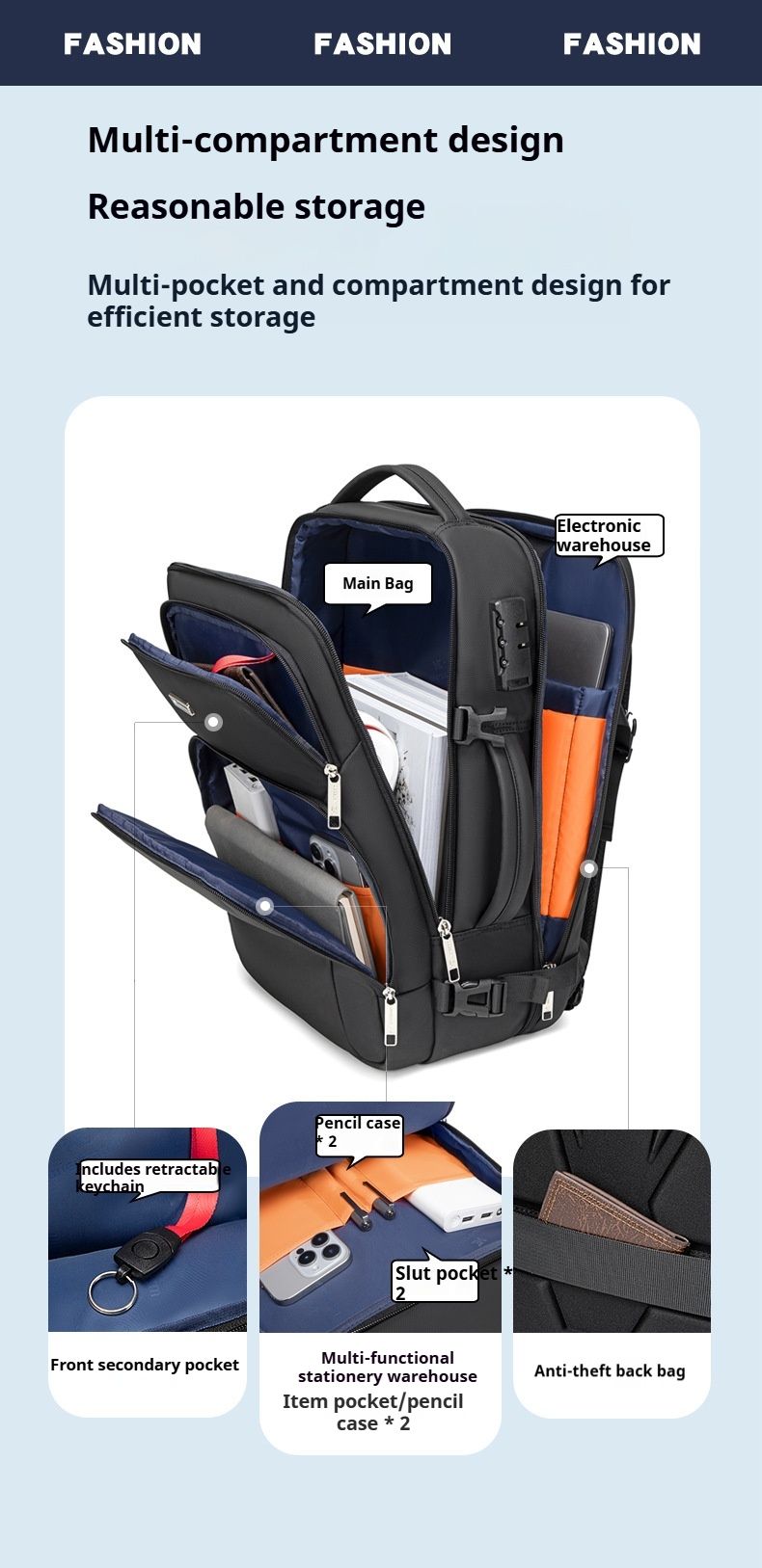 Zaino per laptop con lucchetto, sottile, resistente, porta USB, impermeabile, adatto per laptop da 15,6", per viaggi di lavoro, università, uomini e donne - Nero_voghion.com