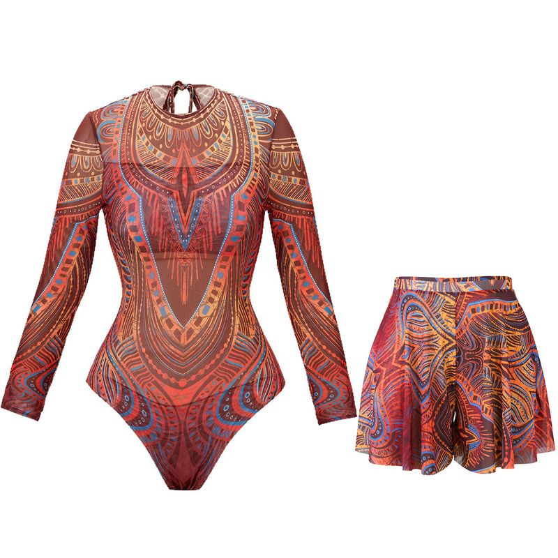 Damenbekleidung Langarm Sonnenschutz Smart Badeanzug Kurzer Rock Anzug Bikinirock_voghion.com