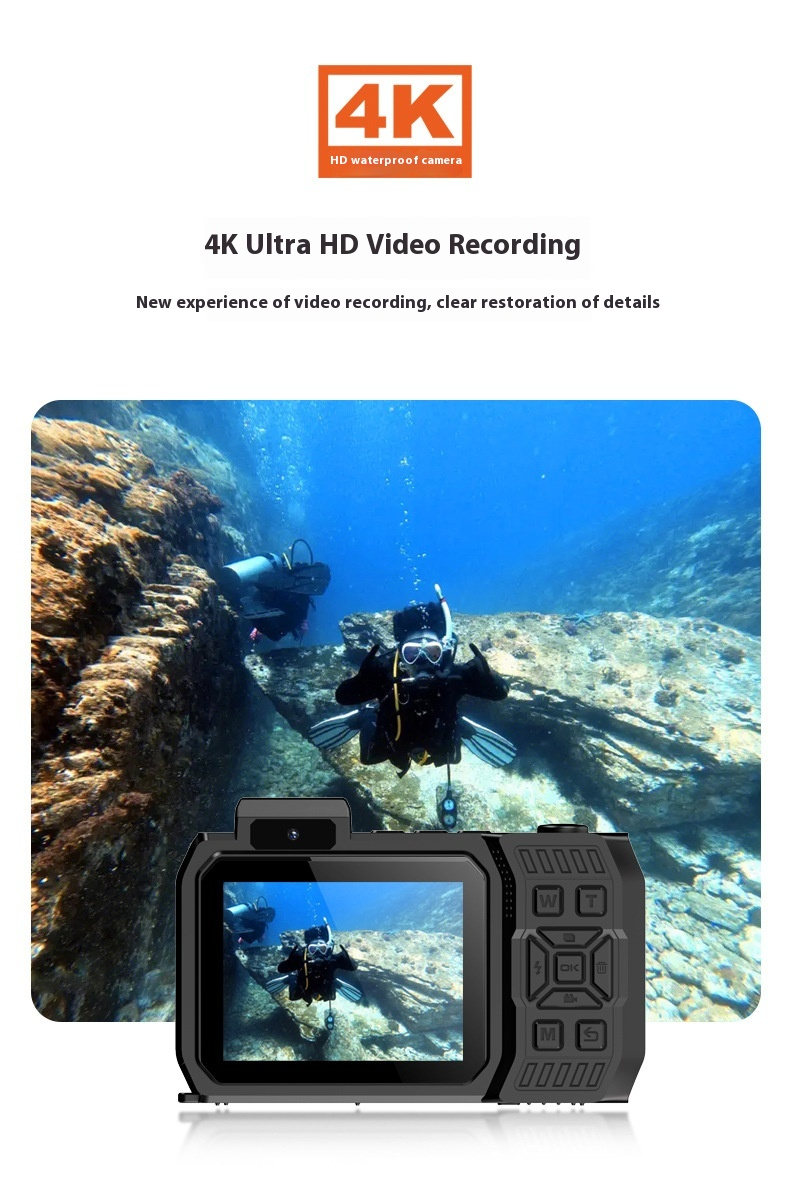 Wasserdichte Kamera zum Schnorcheln, 4K, Dual-Front-Bildschirm, 65 MP, 18-facher Zoom, Unterwasserkamera für Vlogging, Strand-Selfie, Reiseblogger, mit kostenlosem Armband_voghion.com