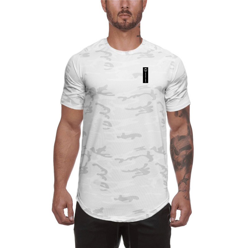 Muscle Camouflage Fitness Kurzarm Herren vielseitig schnell trocknend Eisen Training eng anliegende Kleidung, Rundhalsausschnitt,_voghion.com