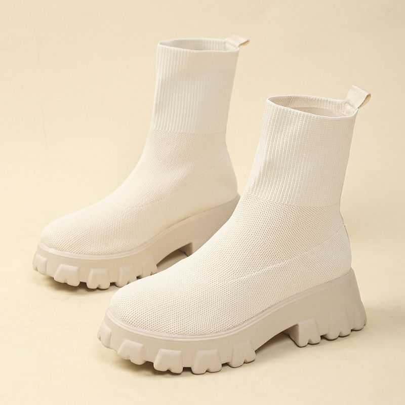 Zīmola SHLIANG Sieviešu puszābaki Viegli ikdienas apavi sievietēm Wedge Fashion Zeķu zābaki Adīšana Ziemas Vidēja Tube Platform Boot SB159_voghion.com