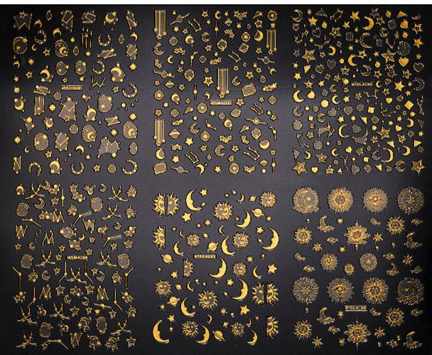 3D Star Moon Nail Decals - INS Style Rose Gold Moon Design, UV Material DIY Nail Art Stickers_voghion.com