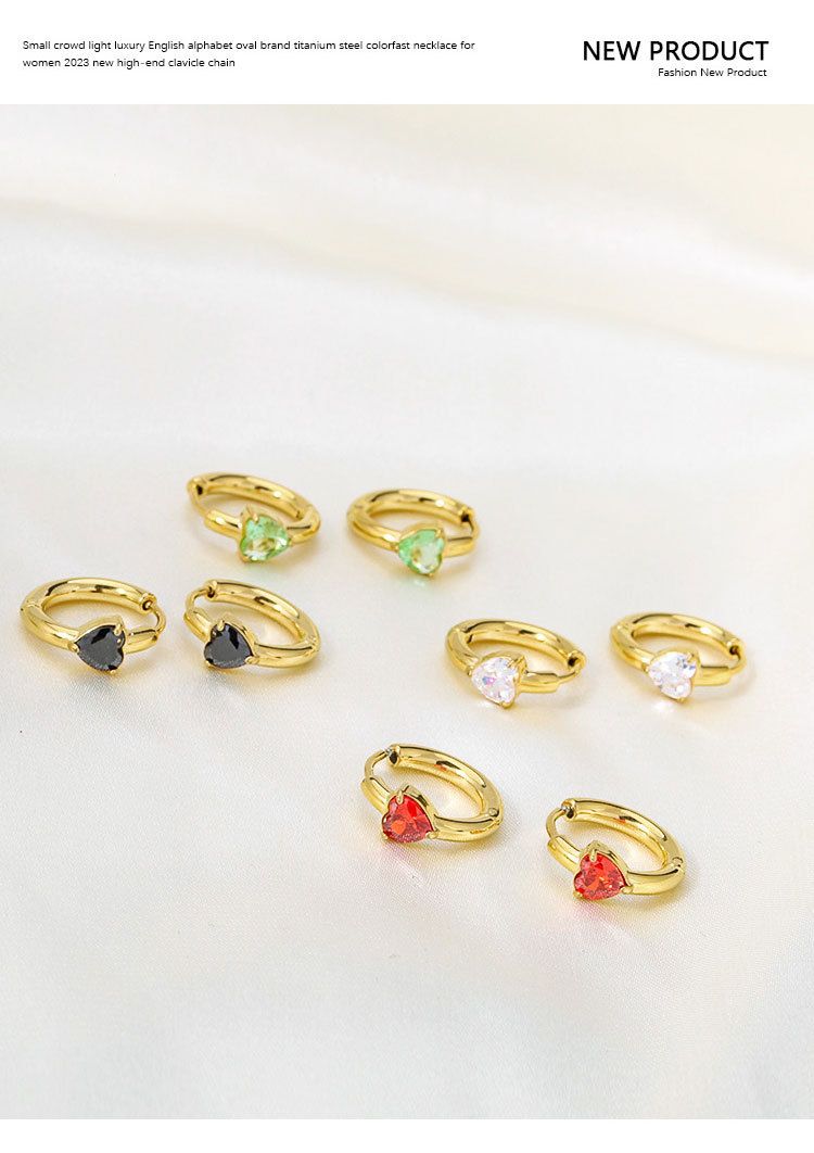1 paire de boucles d'oreilles simples en acier titane et zircon en forme de cœur_voghion.com