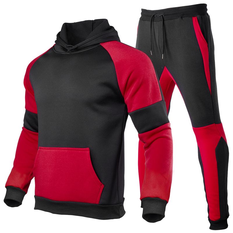 Conjunto de sudadera y jogger con paneles en contraste para hombre - 100 % poliéster, ligero, ideal para el gimnasio y la calle (tallas S-3XL)_voghion.com