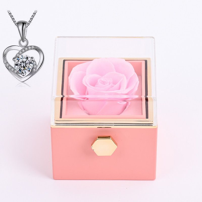Damen-Schmuckset, modisch, heißer Verkauf, Muttertagsgeschenk, rotierende Rose, Rosenbox, Halskette, ewige Blume, Geschenkbox, Verpackungsbox_voghion.com
