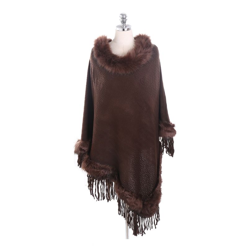 Pulover în stil la modă de toamnă și iarnă, culoare solidă, guler de blană, tiv mare, eșarfă șal din cașmir cu ciucuri_voghion.com