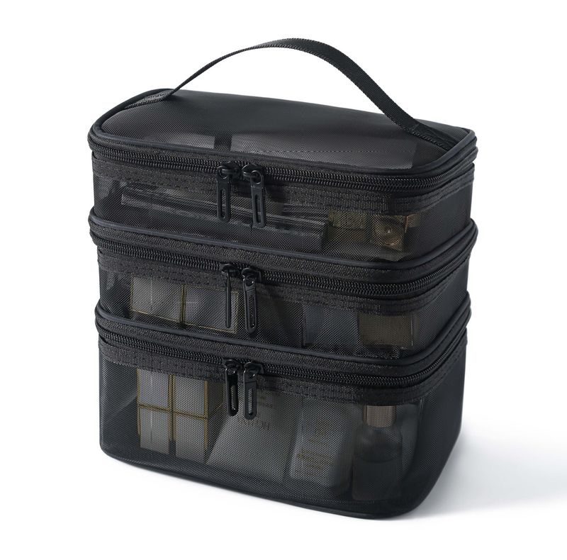 Storage Bags Mesh Cosmetic Bag Large Capacity Three Layer Toiletry Bag Double Layer Storage Bag Travel Mesh Bag Tool Storage Box Portable_voghion.com