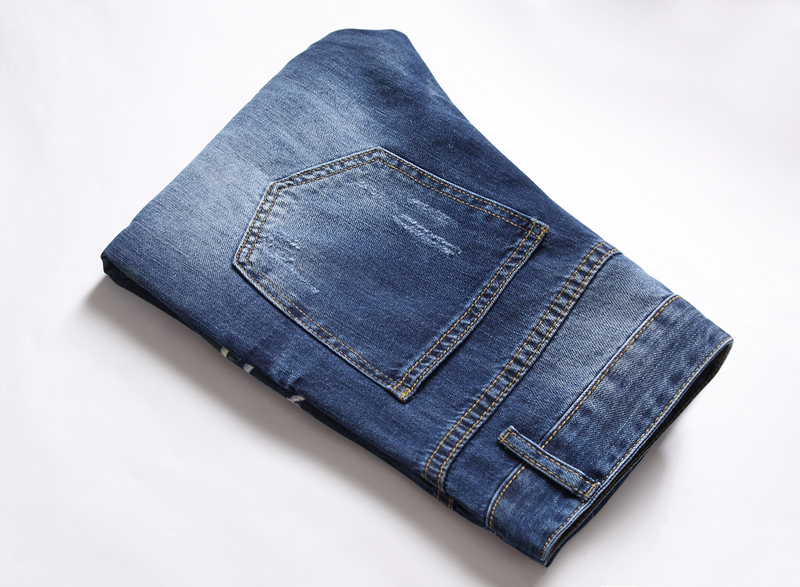 Man's clothing Personality Lightning tear hole 3D digital print fashion jeans_voghion.com