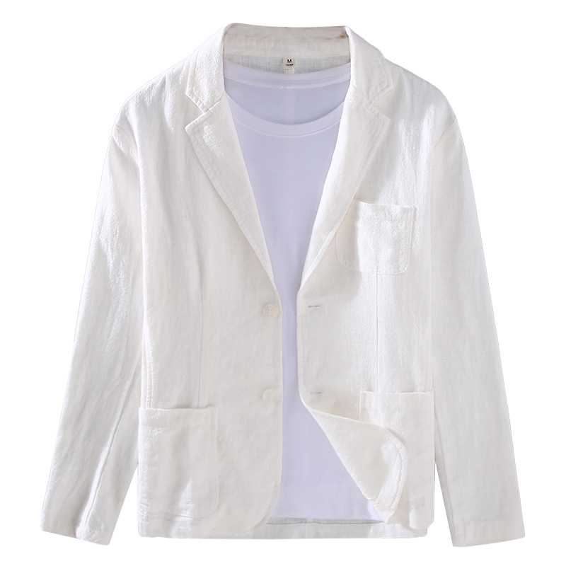 Coat men's spring and autumn men's top, high-end men's versatile personality, youth loose fitting cotton and linen casual small suit_voghion.com