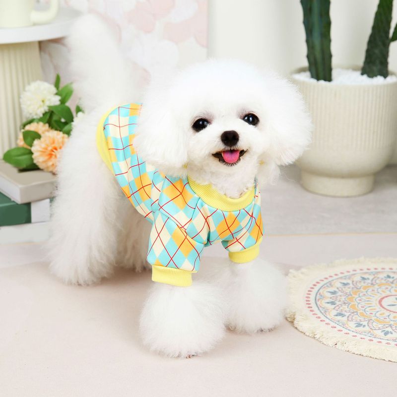 Guangying Bluza dla zwierząt Okrągły dekolt Klasyczna krata Ciepły sweter Uroczy element ubioru Streetwear Sweter z nadrukiem Pies Dwunożne ubrania Kostium dla szczenięcia_voghion.com