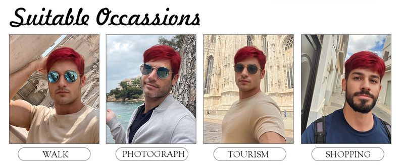 Synthetic Clip-in New Wig Men's Fashionable Chemical Fiber Short Wig Red Side Parted Short Straight Hair_voghion.com