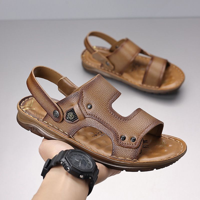 Sandals Summer 2025 New Style, Breathable Sandals External Wear, Genuine Leather Slippers, Cowhide Sole Beach Shoes For_voghion.com
