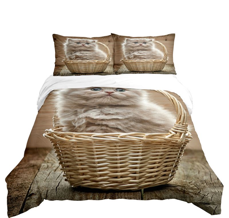 Premium Home Textile Cute Cat Three Piece Animal Series Bedding Set_voghion.com