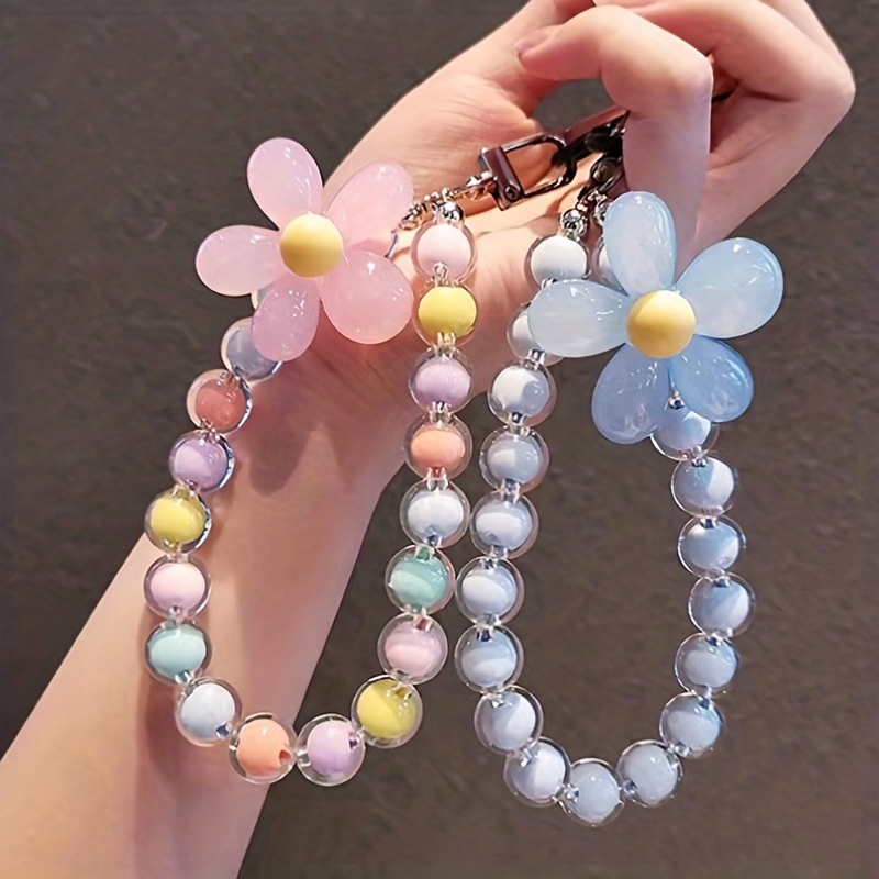Handgemaakte bloemen macaron kleurrijke kralen polsband telefoon koord_voghion.com