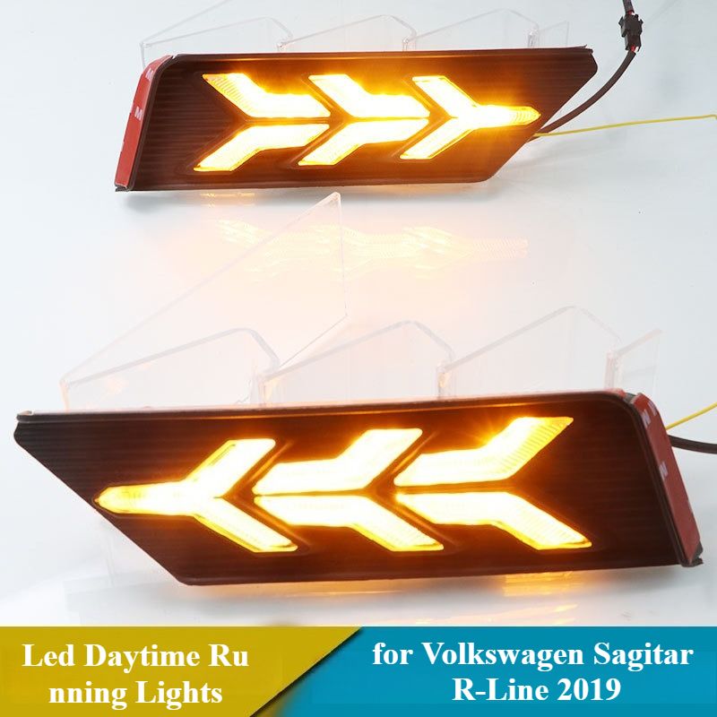 Voor Volkswagen VW Sagitar R-Line 2019 Led-dagrijverlichting 12V DRL Mistlampen voor de voorbumper met dynamische gele richtingaanwijzer_voghion.com
