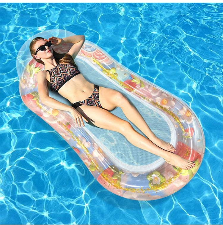 Eco-Friendly PVC Inflatable Lounge Chair With Glitter Mesh & Pillow - Single Person Floating Bed For Pool & Beach (150cm Quick-Dry Portable Design)_voghion.com