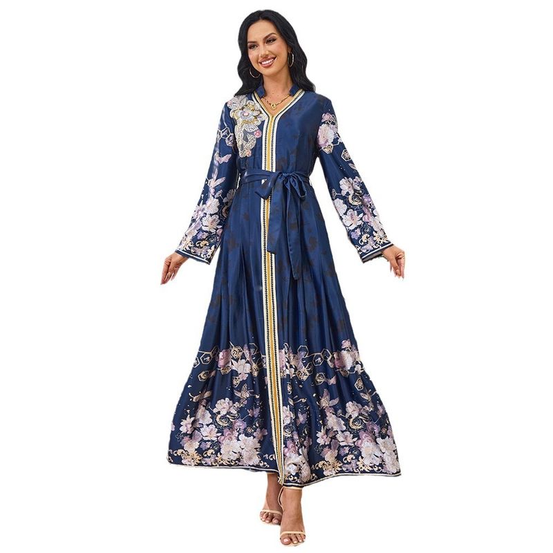 Robe de soirée musulmane à col imprimé arabe de Dubaï Mt221_voghion.com