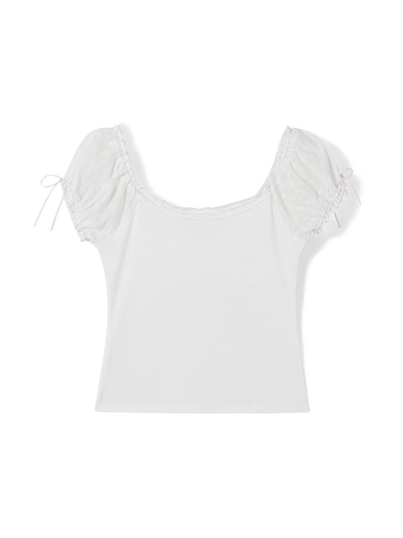 vendita calda Donna Y2k Pizzo Balze Camicia Scoop Collo Manica Corta Maglia a Costine Fairycore Tee Top Vintage Basic Stretto Camicetta Uscire_voghion.com