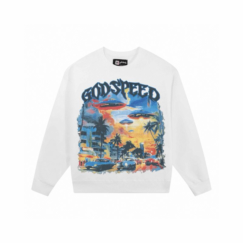 Felpa girocollo unisex con stampa alla moda del marchio Godspeed American High Street Skull Graffiti_voghion.com