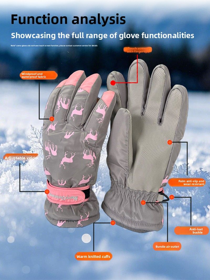Gants de ski d'hiver pour femme, en velours, chauds, épais, résistants au froid, coupe-vent et antidérapants_voghion.com