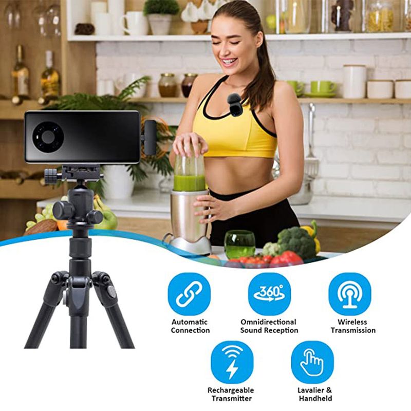 New HD Wireless Lavalier Mrophone Portable Audio Video Recording Mini for iPhone Android Live Broadcast Gaming Phone_voghion.com