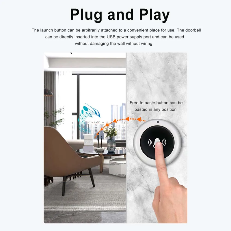 Campanello wireless RF 433 MHz, chiamate di benvenuto a casa, 150 m, 30 brani, ricevitore di allarme di sicurezza con pulsante remoto_voghion.com