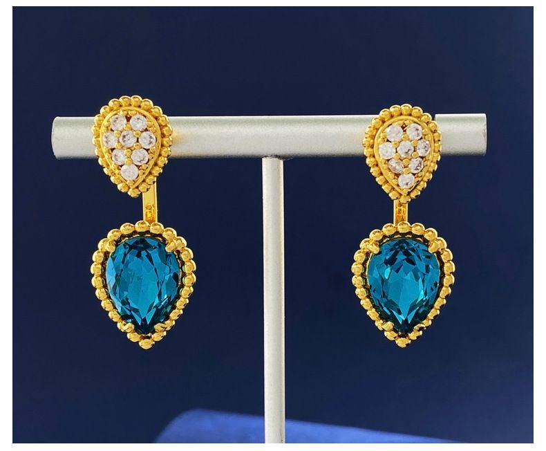 Contas de joias femininas cheias de água pingando após pendurar, conjunto de contas de cristal artificial multicolorido com garras e ganchos de orelha com tipo gota d'água_voghion.com