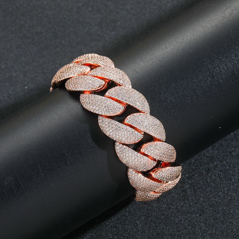 Bracciale unisex Hip Hop in oro rosa da 22 mm con catena cubana a bolle, alla moda, da uomo, con gioielli Hip Hop._voghion.com