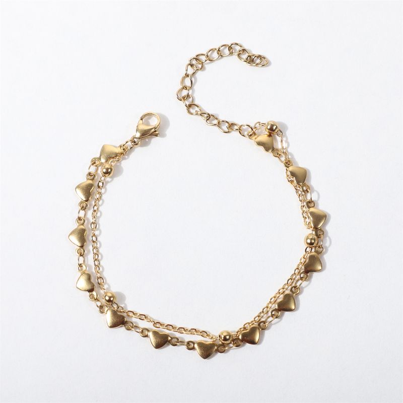 Bracelet double couche en acier inoxydable de haute qualité pour femme, chaîne à perles à intervalle de vent, breloque de style petit_voghion.com